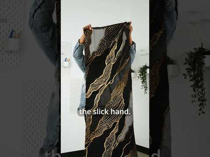 Metallic Red and Black Abstract Formations Ribbed Burnout Luxury Brocade