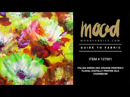 Mood Exclusive Italian Green and Orange Painterly Floral Digitally Printed Silk Charmeuse