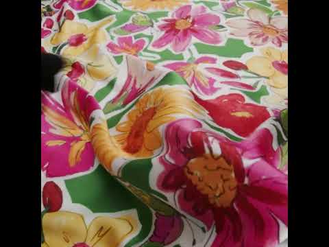 Polyester Satin - Green, Pink and Yellow Flower Sketches - Mood Exclusive Brushlight Blossoms Print - Image 6 of 6