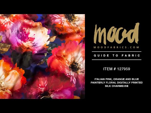 Mood Exclusive Italian Pink, Orange and Blue Painterly Floral Digitally Printed Silk Charmeuse