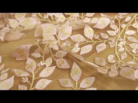 Pink and Metallic Gold Floral Novelty Embroidered Mesh