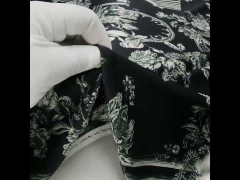 Polyester Satin - White on Black Flowers and Columns - Mood Exclusive Petal Pillars Print