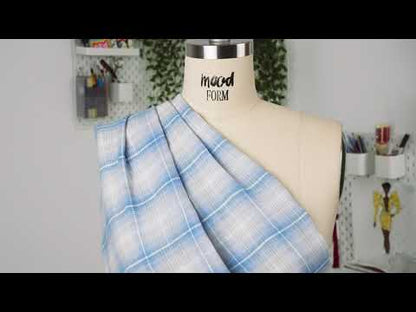 Sky and Pale Gray Plaid Lightweight Linen Woven