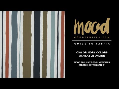 Stretch Cotton Sateen - Blue and Olive Painted Stripes - Cool Meridians Print - Mood Exclusive Avenable Collection