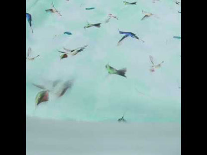 Humming Birds Printed Blue Linen Woven