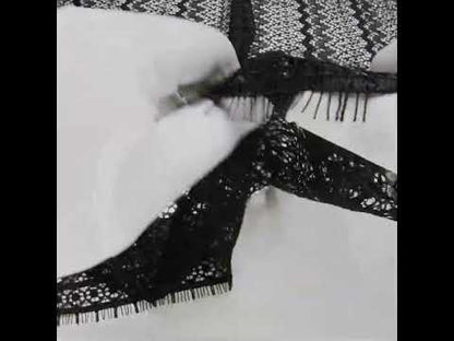 Corded Lace with Eyelash Fringe Edges - Black Zig Zag Stripes
