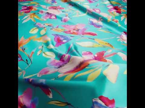 Silk Charmeuse Print 16MM, Made in Italy - Turquoise, Pink and Multicolor Illustrated Watercolor Flowers