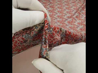 Liberty Fabrics Tana Lawn® - Aubrey Forest Red Burgundy - Red and Light Blue Leafy Floral Chevrons