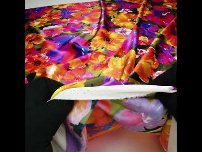 Mood Exclusive Italian Proper Pink and Tangy Orange Floral Digitally Printed Silk Charmeuse