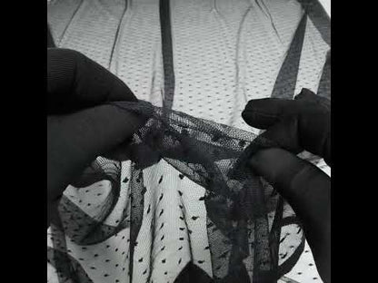 Nylon Raschel Point D'Esprit Lace - Black Polka Dots