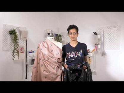 Stretch Cotton Sateen - Black and Beige People - Double Dreaming and Trance Print - Mood Exclusive Crow Collection