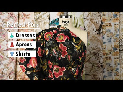 Blush, Olive and Black Traditional Floral Medium Weight Linen Woven