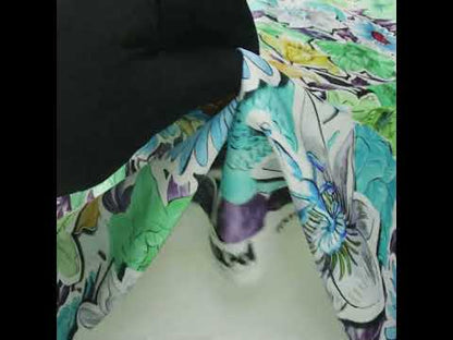Polyester Satin - Green, Blue and Purple Overlapping Flower Cutouts - Mood Exclusive Layered Whimsy Print