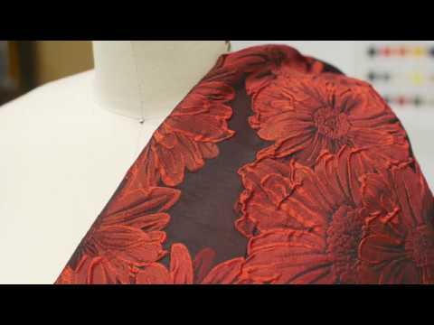 Red and Black 3D Floral Brocade