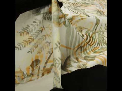 Medium Weight Linen Woven Print - Sage Green, Orange and White Elegant Palm Silhouettes