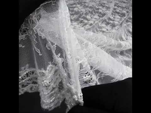 Beaded Chantilly Lace with Finished Edges - White Floral - Image 6 of 6