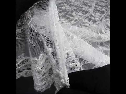 Beaded Chantilly Lace with Finished Edges - White Floral