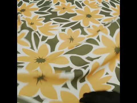 Linen and Rayon Woven - Sunny Yellow, Olive Green and White Flat Flowers - Mood Exclusive Flat Out Florals Print
