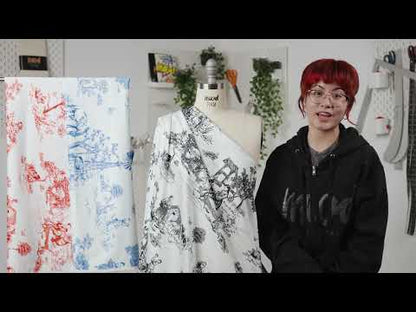 Black and White Classic Toile de Jouy Mercerized Organic Egyptian Cotton Shirting