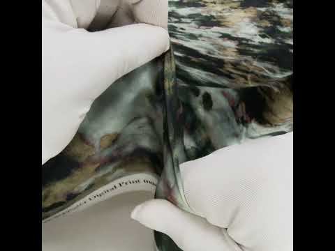 Polyester Satin - Forest Green, Beige and Muted Pale Blue Abstract Painting - Mood Exclusive Earthtone Flow Print - Image 6 of 6