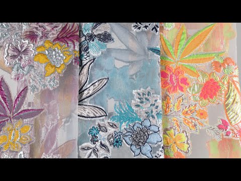Metallic Silver, Blue and Beige Floral Luxury Burnout Brocade