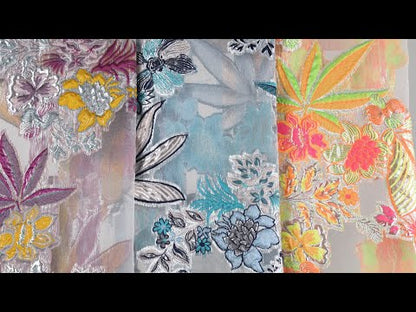 Metallic Silver, Blue and Beige Floral Luxury Burnout Brocade