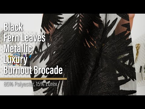 Metallic Luxury Burnout Brocade - Black Fern Leaves