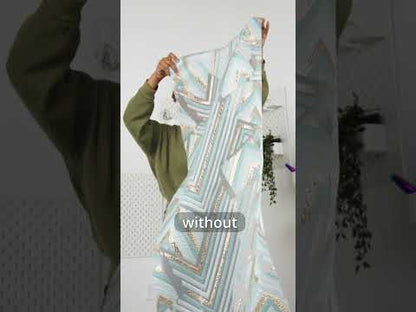 Metallic Gold, Aqua and Teal Chevrons and Arrows Luxury Burnout Brocade