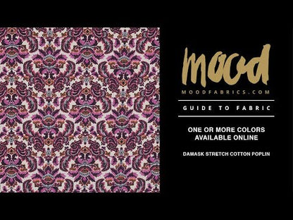 Magenta Haze, Orange and Gray Damask Stretch Cotton Poplin