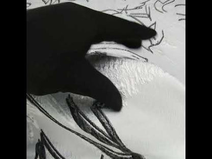 Metallic Polyester and Acetate Brocade - Silver, Charcoal and White Abstracted Flower Outlines