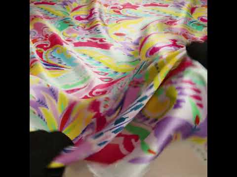 Silk Charmeuse Print 16MM, Made in Italy - White, Yellow and Purple Painterly Ikat Paisley - Image 6 of 6