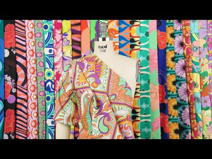 Stretch Cotton Sateen - White, Orange and Lavender Ribbons - Free Spirit Print - Mood Exclusive Groove Collection