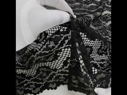 Raschel Lace with Organic Finished Edges - Black Abstract Wavy Stripes
