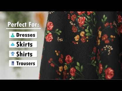 Linen and Rayon Woven - Black and Orange Floral - Watching the Fire Print - Mood Exclusive Rockland Collection
