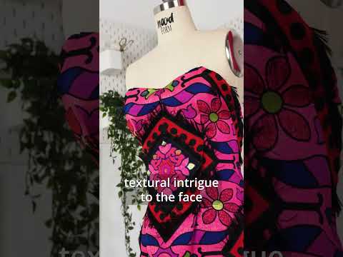 Teal, Orange and Blue Flowers and Fringed Diamonds Metallic Brocade - Image 6 of 6