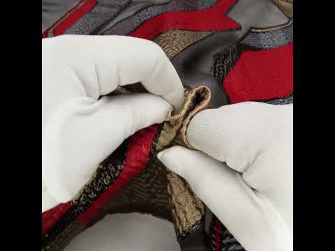 Metallic Rayon and Polyester Burnout Brocade - Tan, Red and Dusty Blue Soft Geometric Abstract - Image 6 of 6