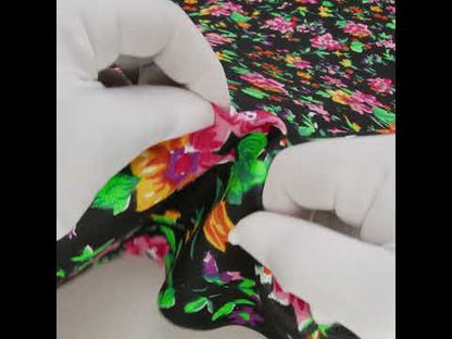 Medium Weight Linen Woven Print - Black, Pink and Purple Floral
