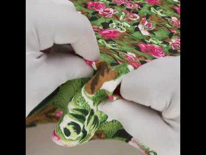 Medium Weight Linen Woven Print - Pink, Green and Brown Roses