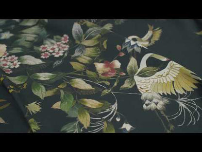 Cotton Poplin - Black and Green Birds and Flowers - La Grande Tournee Print - Mood Exclusive Jacques Collection