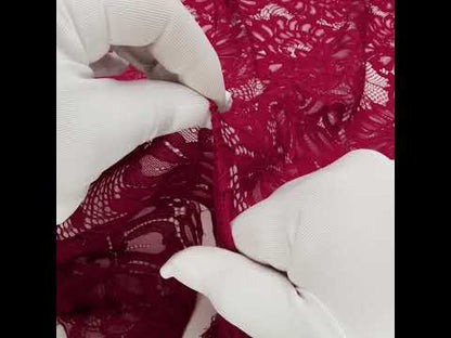 Corded Lace with Finished Scalloped Edges - Burgundy Bold Florals