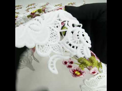 Embroidered Guipure Lace - White and Pink Floral