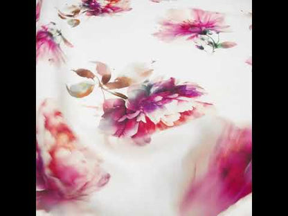 Medium Weight Linen Woven Print - Fuschia Pink on White Wild Roses