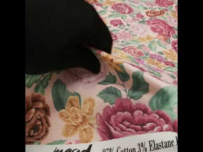 Brushed Cotton Woven - Coral Pink, Yellow and Green Flowers on Peach - Mood Exclusive Briar Lane Print