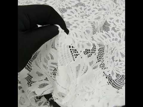 Corded Lace with Finished Scalloped Edges - Ivory Bold Florals