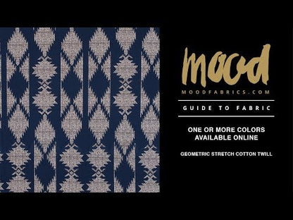 Blue and Beige Geometric Stretch Cotton Twill