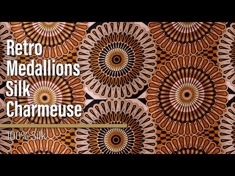 Silk Charmeuse 19mm - Tan, Nude and Black Retro Medallions