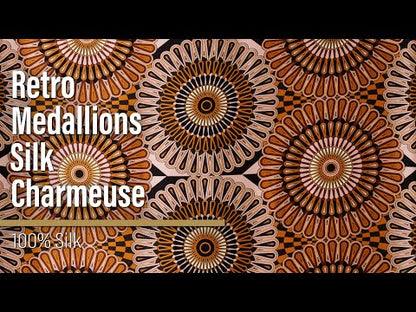 Silk Charmeuse 19mm - Tan, Nude and Black Retro Medallions