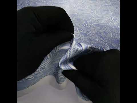 Polyester Satin - Blue and Cream Paisley - Mood Exclusive Spice Scroll Print