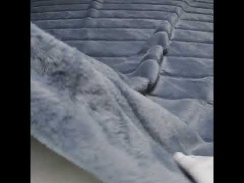 Short Pile Recycled Polyester Faux Fur - Slate Blue Cut Stripes