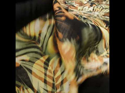 Medium Weight Linen Woven Print - Sage Green, Amber and Black Elegant Palm Silhouettes